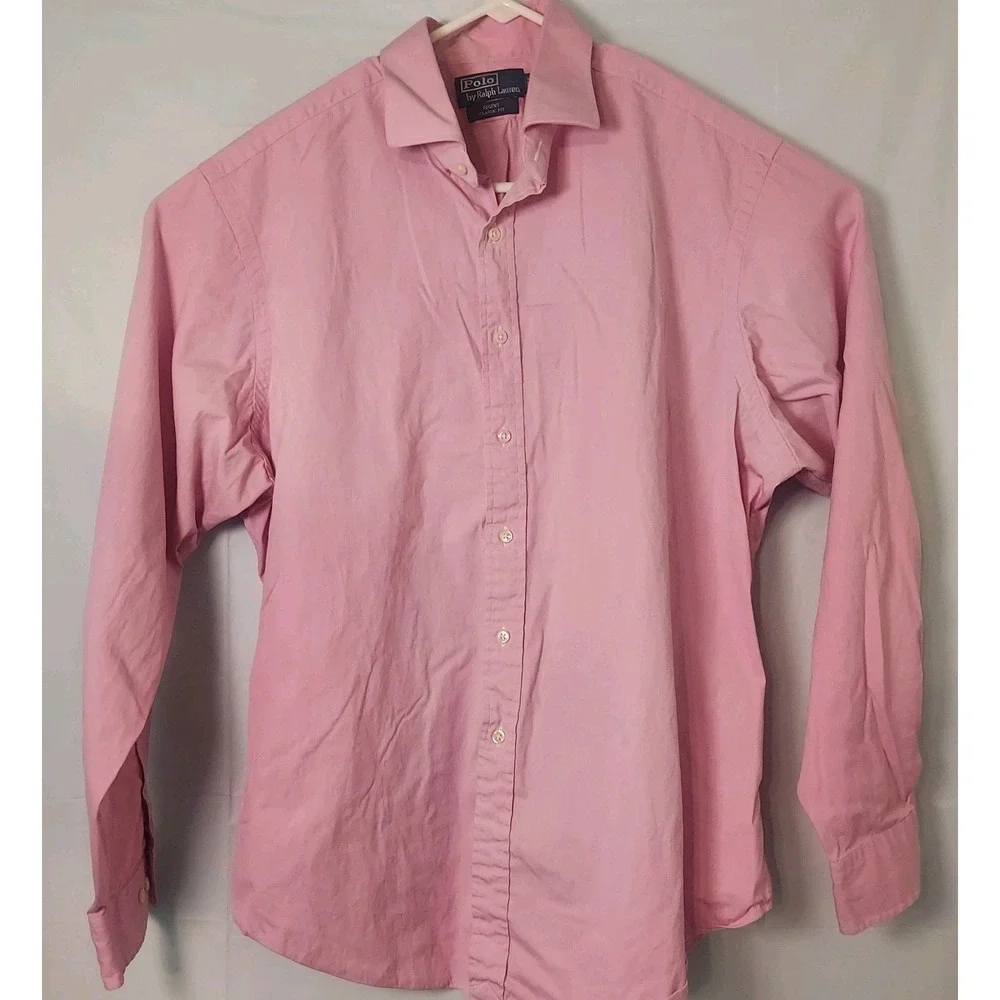 Polo Ralph Lauren Shirt Mens 17 1/2 Pink Dress Button Up Long Sleeve Shirt Read!